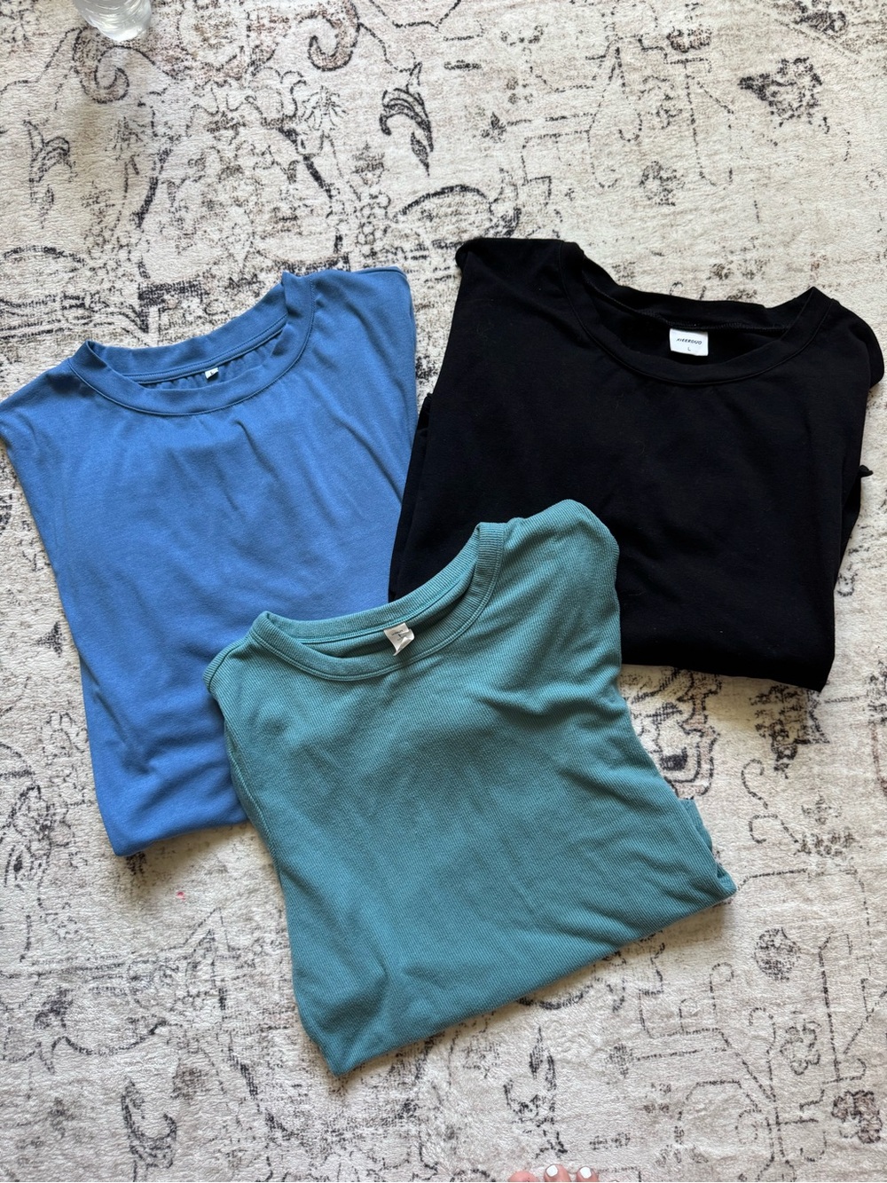 Womens Crewneck T-Shirt - Blue, Teal & Black